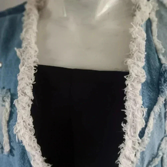 Women's Vintage Fringe Denim Carhaart Patchwork Vest With Metal Deco - Picture 3 of 11
